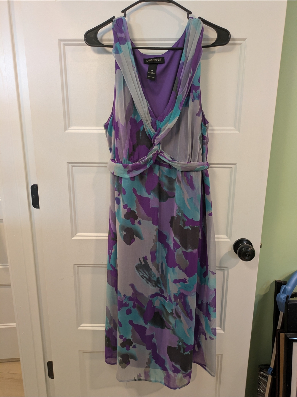 Lane Bryant Purple Teal & Gray Print Midi Dress